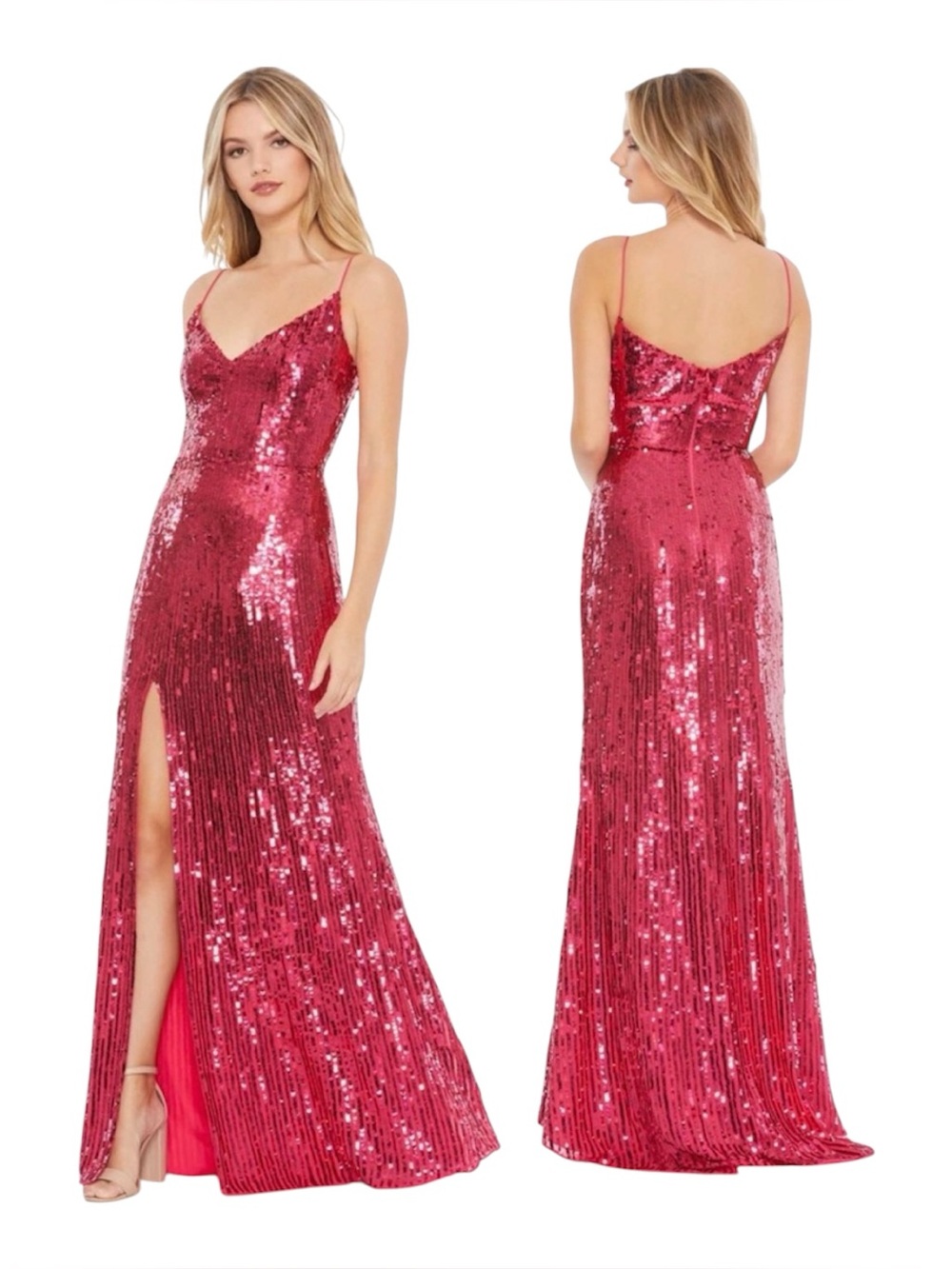 Mac Duggal Red Regal Spaghetti Strap Sequined Long Evening Dress size 6
